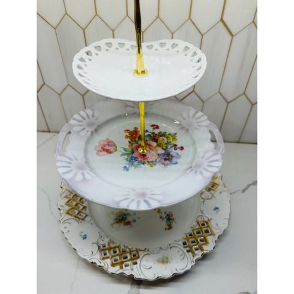 Three-Tier Dessert Stand |‎ Vintage China | Wedding or Bridal Shower Décor - Picture 1 of 8